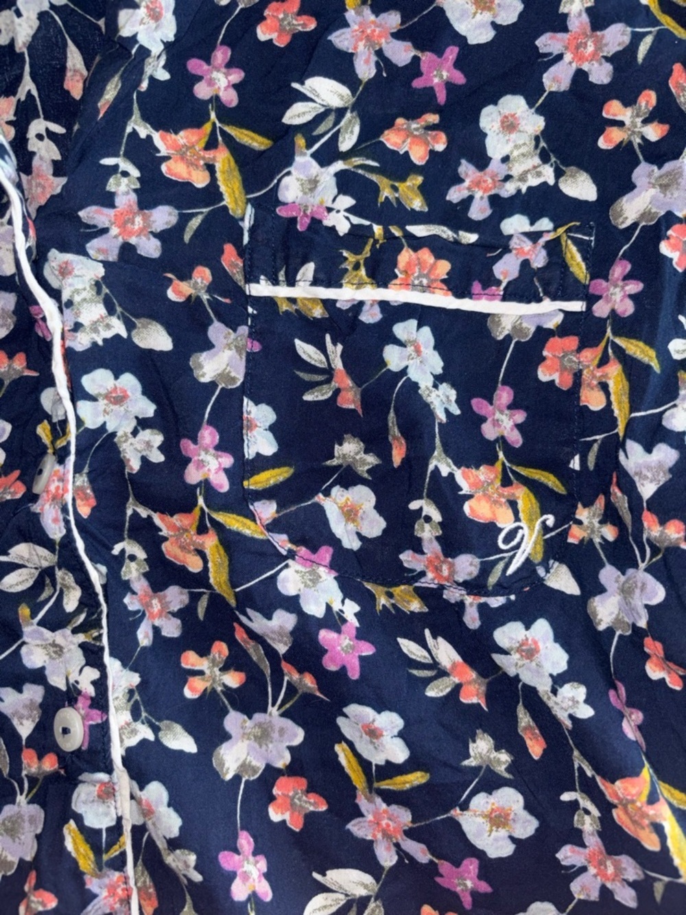 Victoria’s Secret Floral Pajama Top Small Navy Button Up Sleepwear Loungewear - Picture 2 of 4